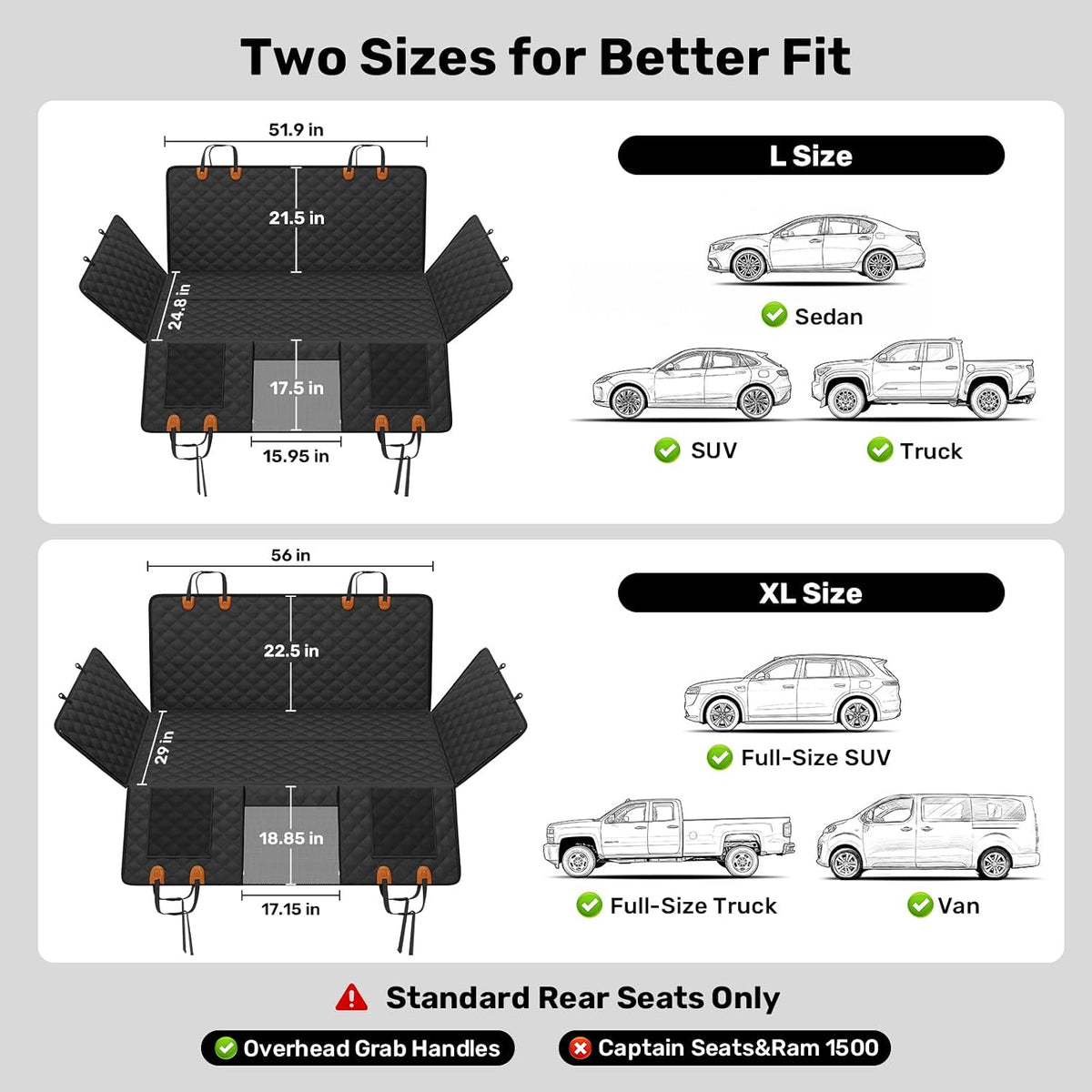 Zanch Hard Bottom Dog Seat Cover for Trucks - Black+Orange / XL - Full-size Trucks & SUVs - image 4