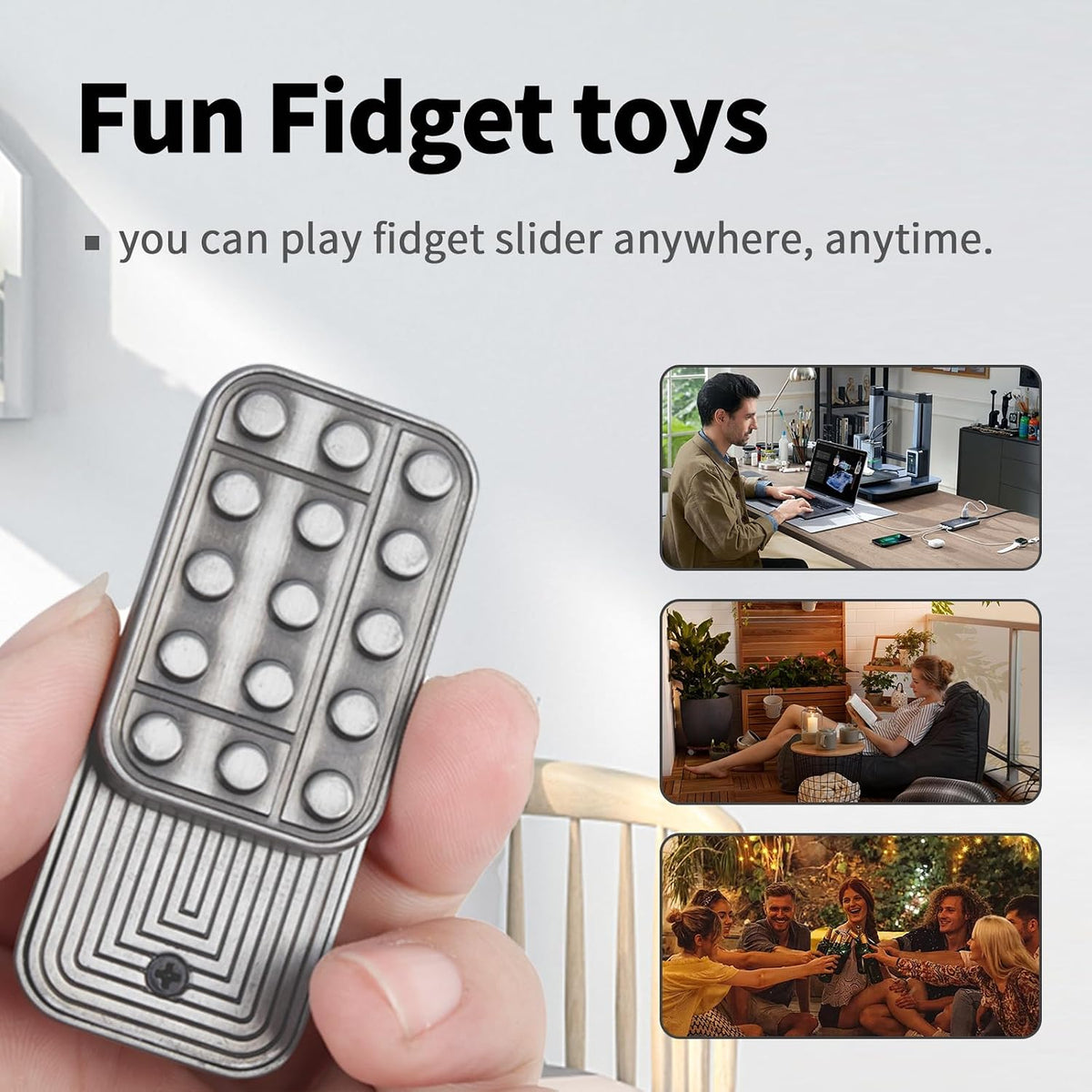 Fidget Toys Adults Magnetic Desk Toy Metal Fidgets Slider - Antique Silver - image 4