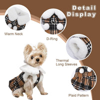 Dog Sweater with Leash Set D Ring Plaid Fleece Dog Clothes for Small - XX-Small (Chest 11in ) / Khaki with Leash - image 4