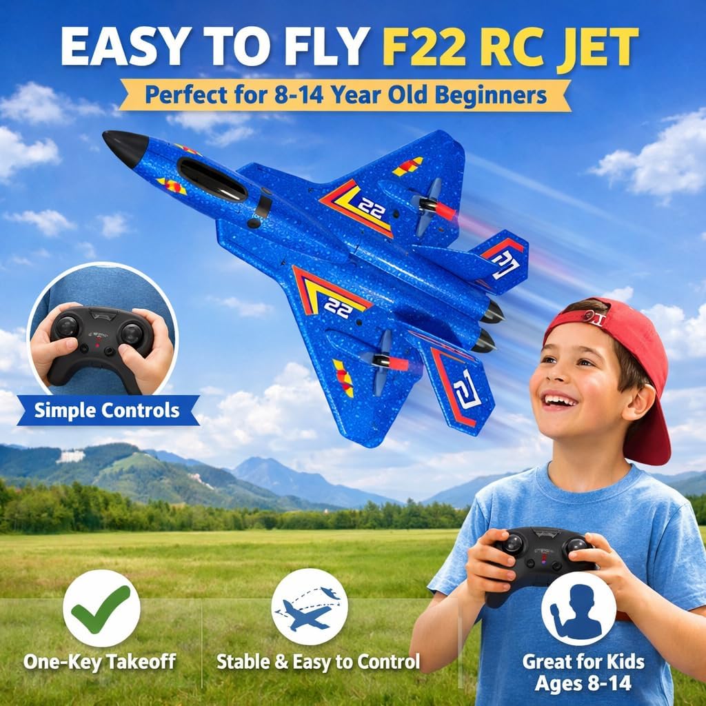 ANTSIR F-22 RC Airplane, 2.4GHz Easy to Fly Foam RC Plane - Blue F22-3 Batteries - image 2