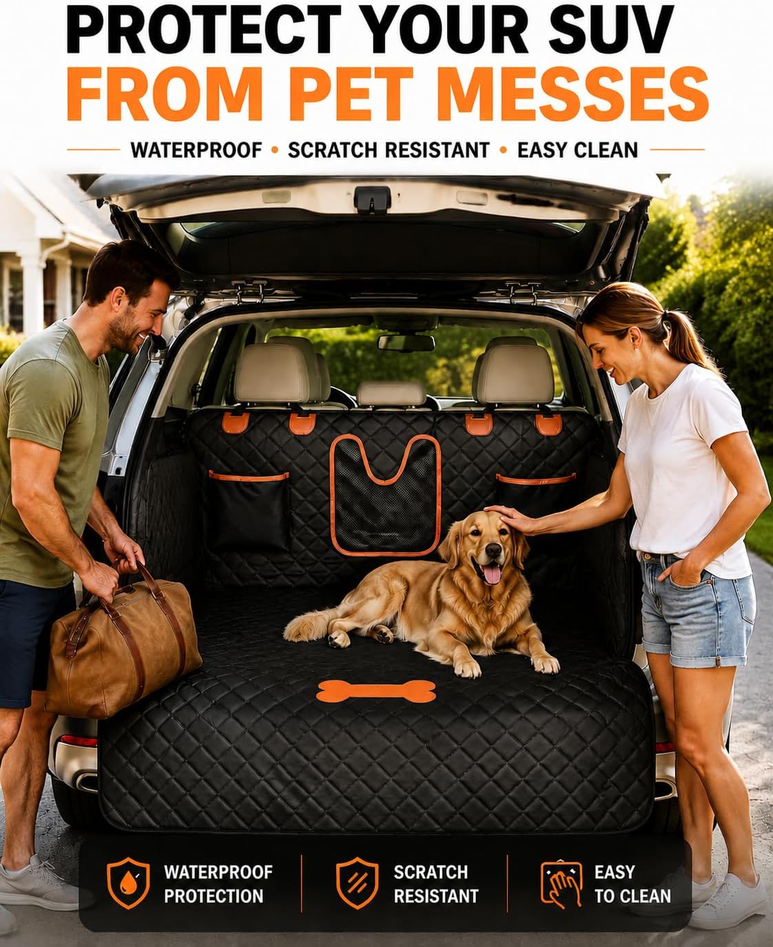 SUV Cargo Liner for Dogs,Waterproof Dog Trunk Cover with Side Flaps – Essentials for Dogs - Bone Pattern / L - image 2