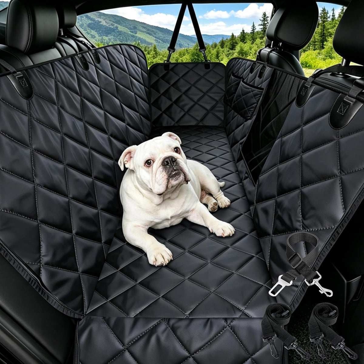 Dog Car Seat Cover for Back Seat with Safety Belt Universal Fit – Essentials for Dogs - Black / Standard