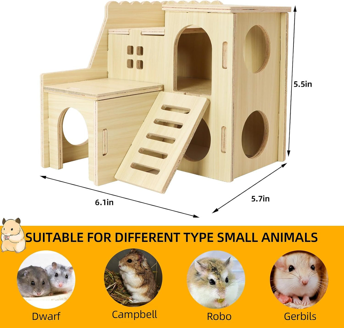 Uncle Yang Tiny Hamster Maze Wood House with Slide House – Essentials for Small Pets - image 2