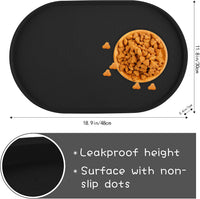 100% Waterproof 0.5" Raised Edge BPA Free Silicone Dog Food Mat - 19x12x0.5 Inch / Black - image 2