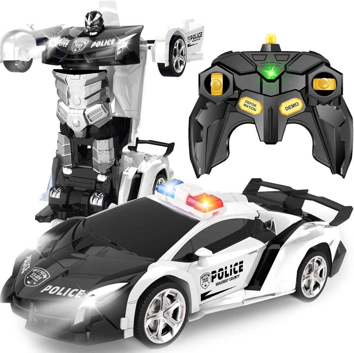Transform Remote Control Car Toys for Boys 4-6 - Police Car Black