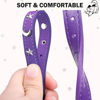 Leather Cat Collar, Breakaway Kitten Collars with Bell, Black – Essentials for Small Pets - Purple_Star & Moon / 8"-12" Cats / Mini Dogs(Pack of 1) - image 2