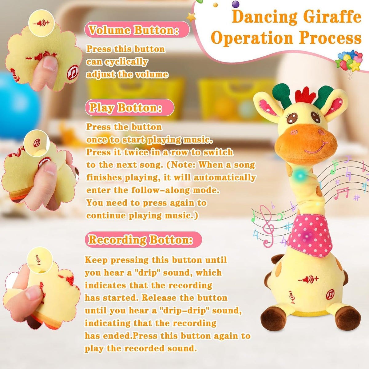 Dancing Talking Giraffe Toy, Singing Giraffe Baby Toys for Kids – Fun for Kids & Family - Giraffe - image 4