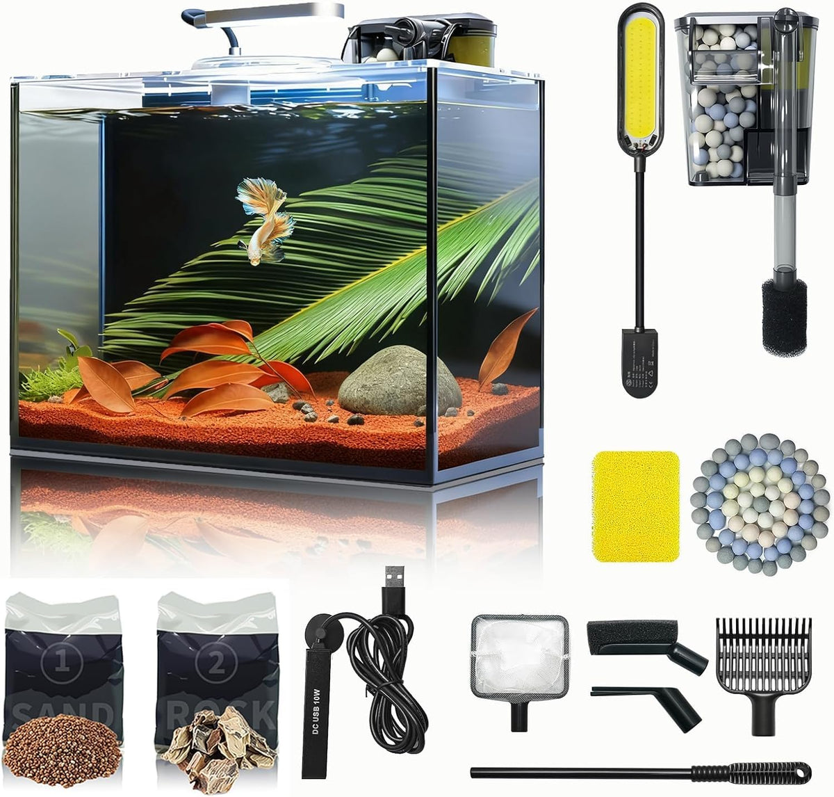 10 Gallon Aquarium Set Glass Fish Tank - 3 Gallon