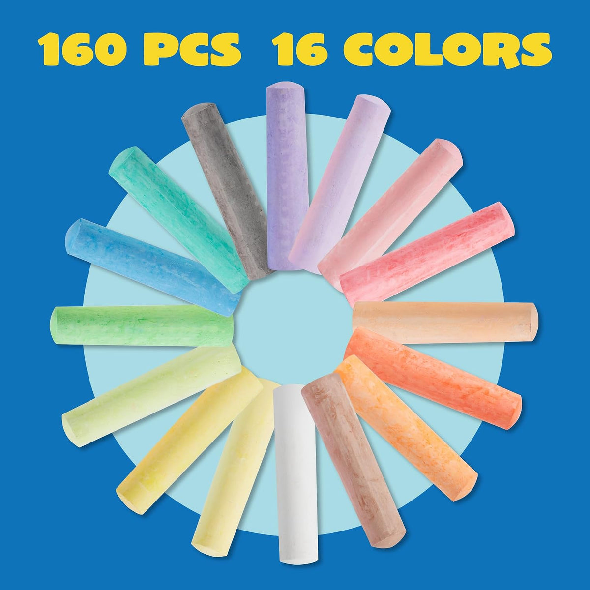JOYIN 160 PCS Sidewalk Chalks Set-16 Colors Non-Toxic Washable Jumbo - 160 - image 2