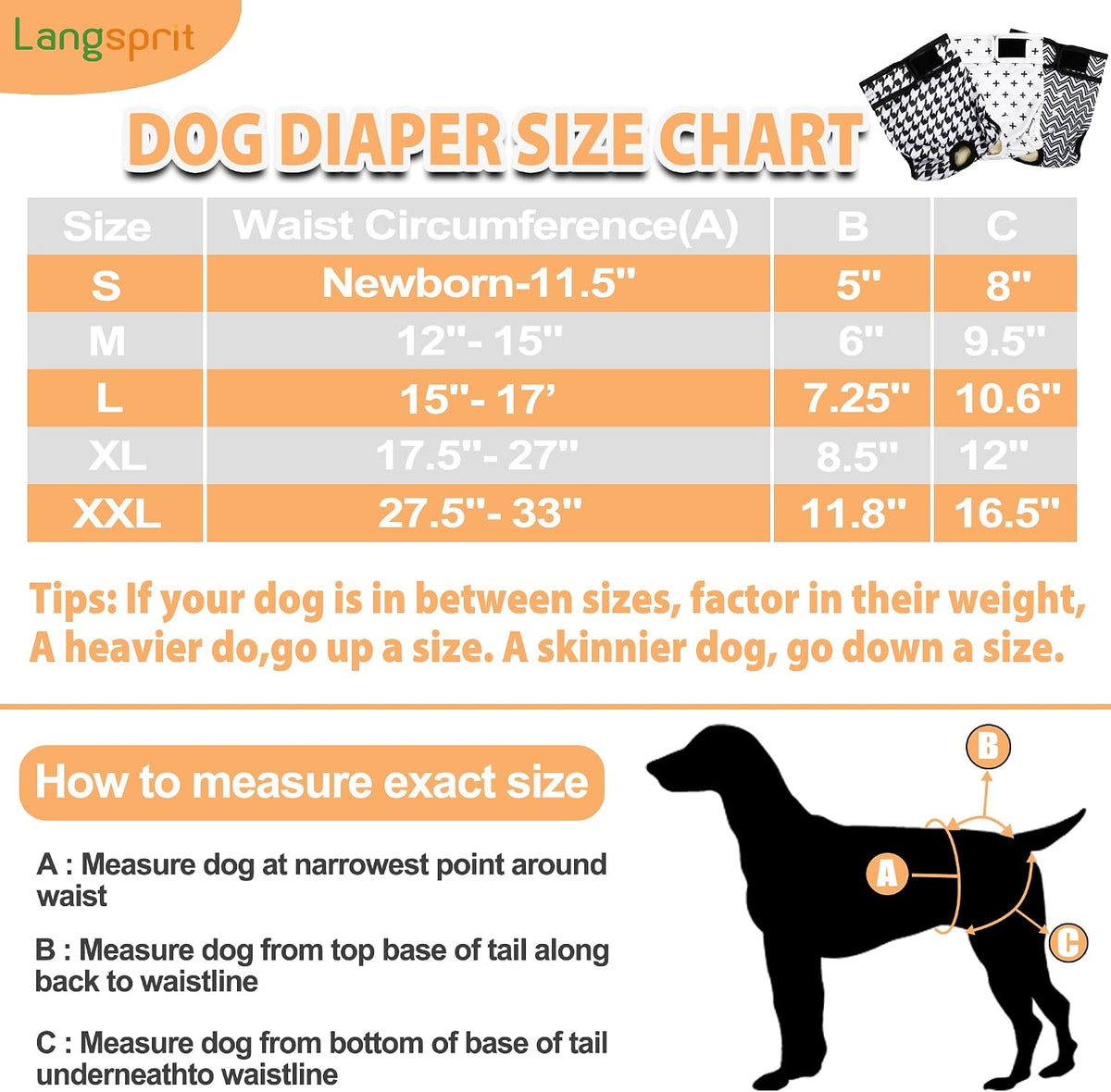 Langsprit Washable Female Dog Diapers - X-Large / Black and White - image 2