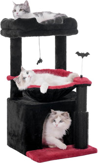 Cat Tree 32” Small Cat Tower with Large Hammock 16”& Self Groomer – Essentials for Cats - Medium-32" / Gothic