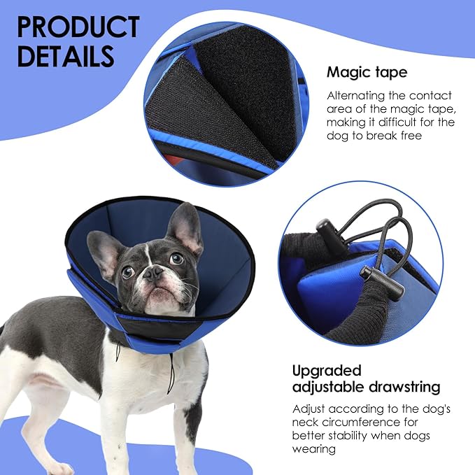 Dog Recovery Collar Cone for Medium Dogs, Adjustable Dog Cone Alternative After Surgery for Dogs to Stop Licking, Breathable Soft Cone for Medium Large Dogs, Blue M