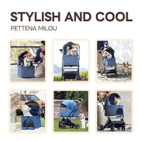 X-Fold Dog Stroller for Small/Medium Dogs up to 55 Lbs, Premium 3 in 1 Pet Stroller, Large All-Terrain Rubber Wheels, Navy Blue
