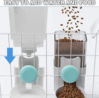kathson Rabbit Gravity Auto Feeder Set 35oz Hanging Automatic Food Water Dispenser Cage Automatic Feeder Set for Rabbit Chinchilla Guinea Pig Hedgehog Ferret Kitty Puppy (Blue)
