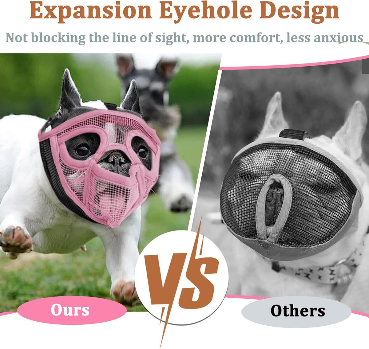 Mesh Short Snout Dog Muzzle with Anti-Eating Design for Frenchie – Essentials for Dogs - Pink / S [Head Cir: 15"-17.5"] - image 4