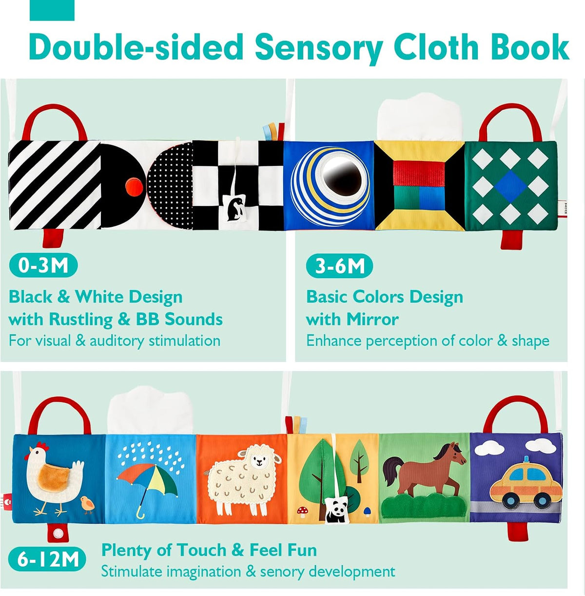 hahaland Baby Soft Cloth Crinkle Books Touch and Feel Sensory Infant - Double-Sided Book - image 2