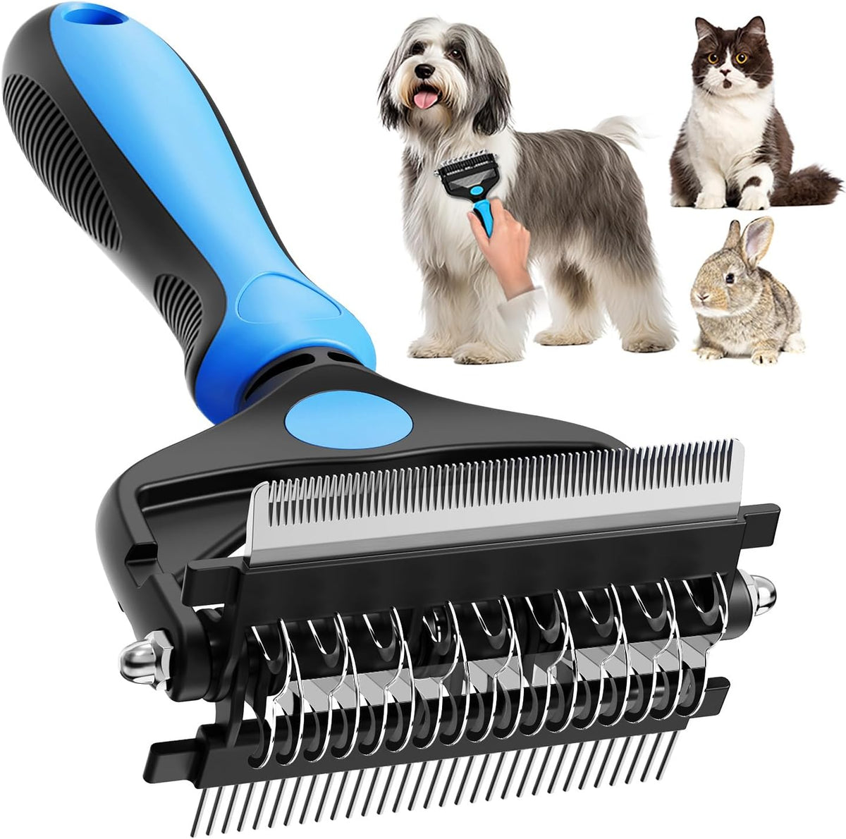 3-in-1 Professional Pet Grooming Brush for Dogs & Cats - Blue