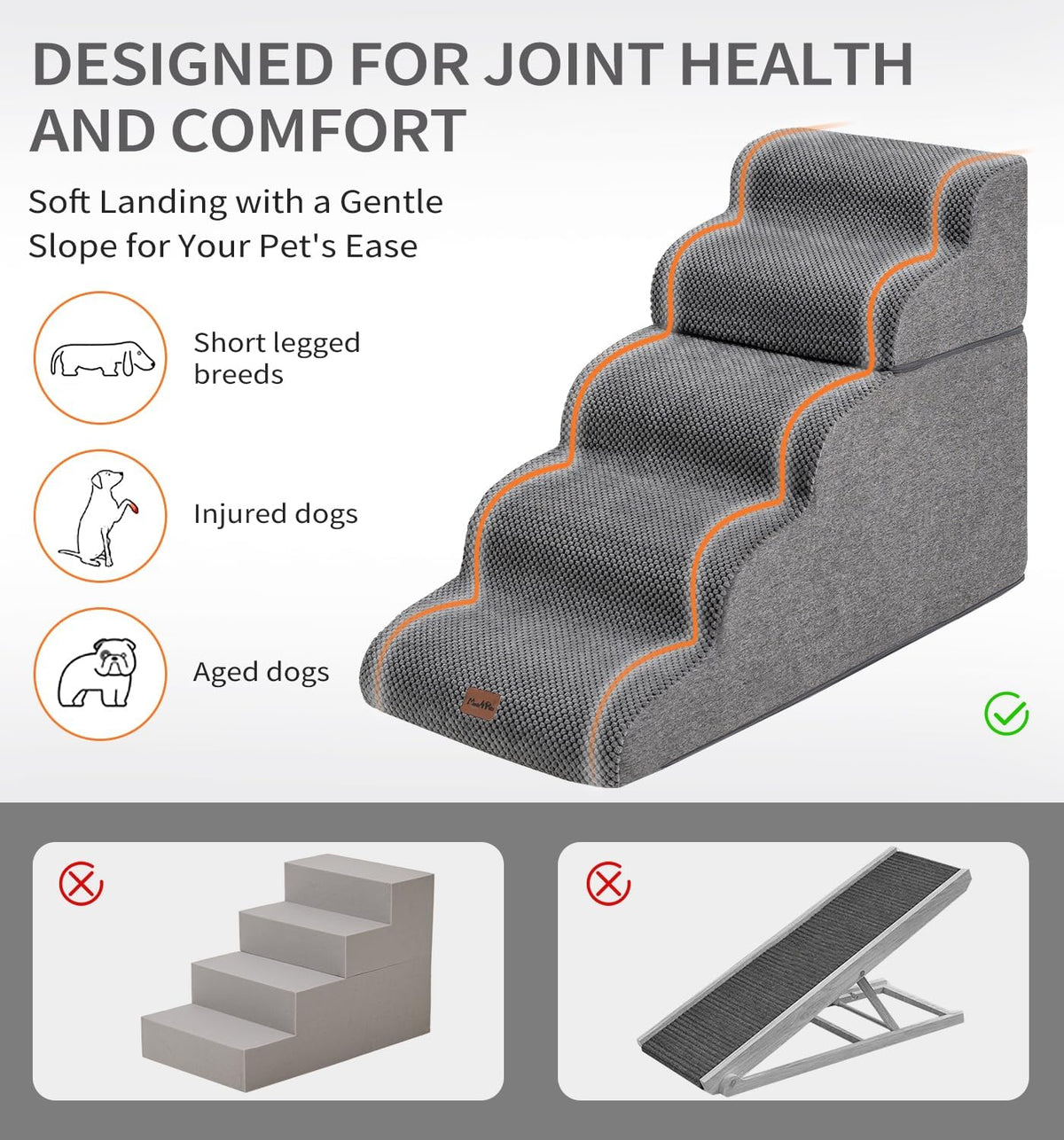Made4Pets Dog Stairs Ramp for Small Dogs - Grey / 5.0 / 33"x15.7"x22.8"H - image 4