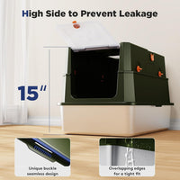 FURTIME Stainless Steel Litter Box with Lid - X-large / Green - image 4