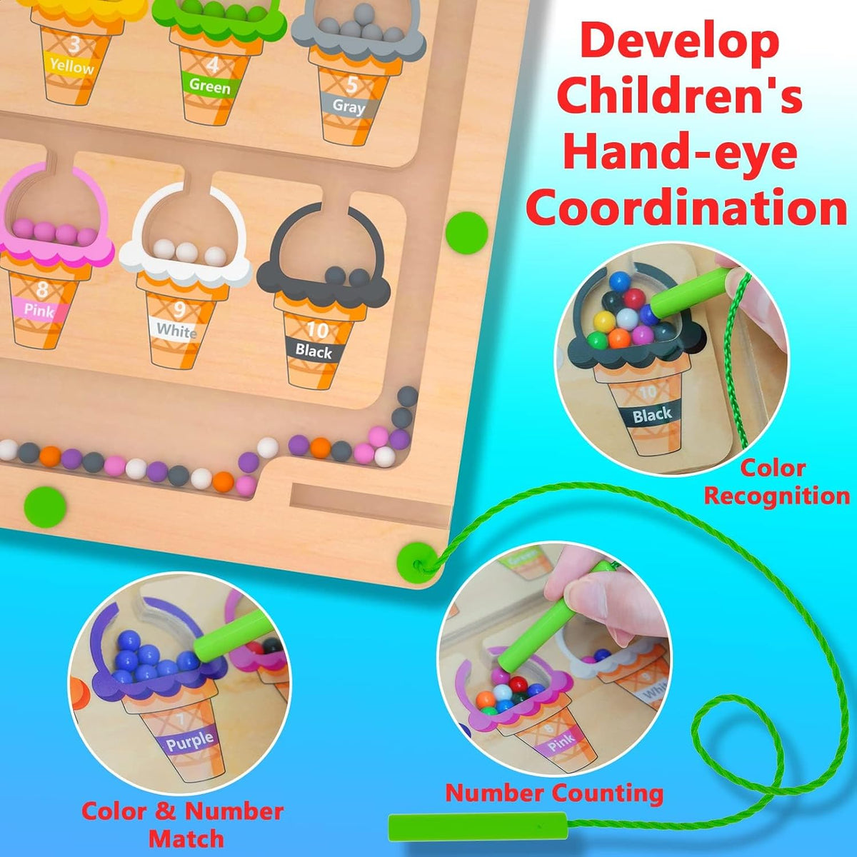 MTYOKILN Magnetic Color & Number Maze - Ice Cream - image 4