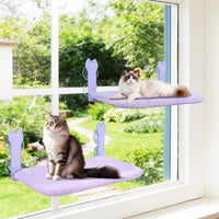 2 Pack Cat Window Perch,Cat Window Hammock Cordless Foldable Window Bed with 4 Large Strong Suction - Purple Cover