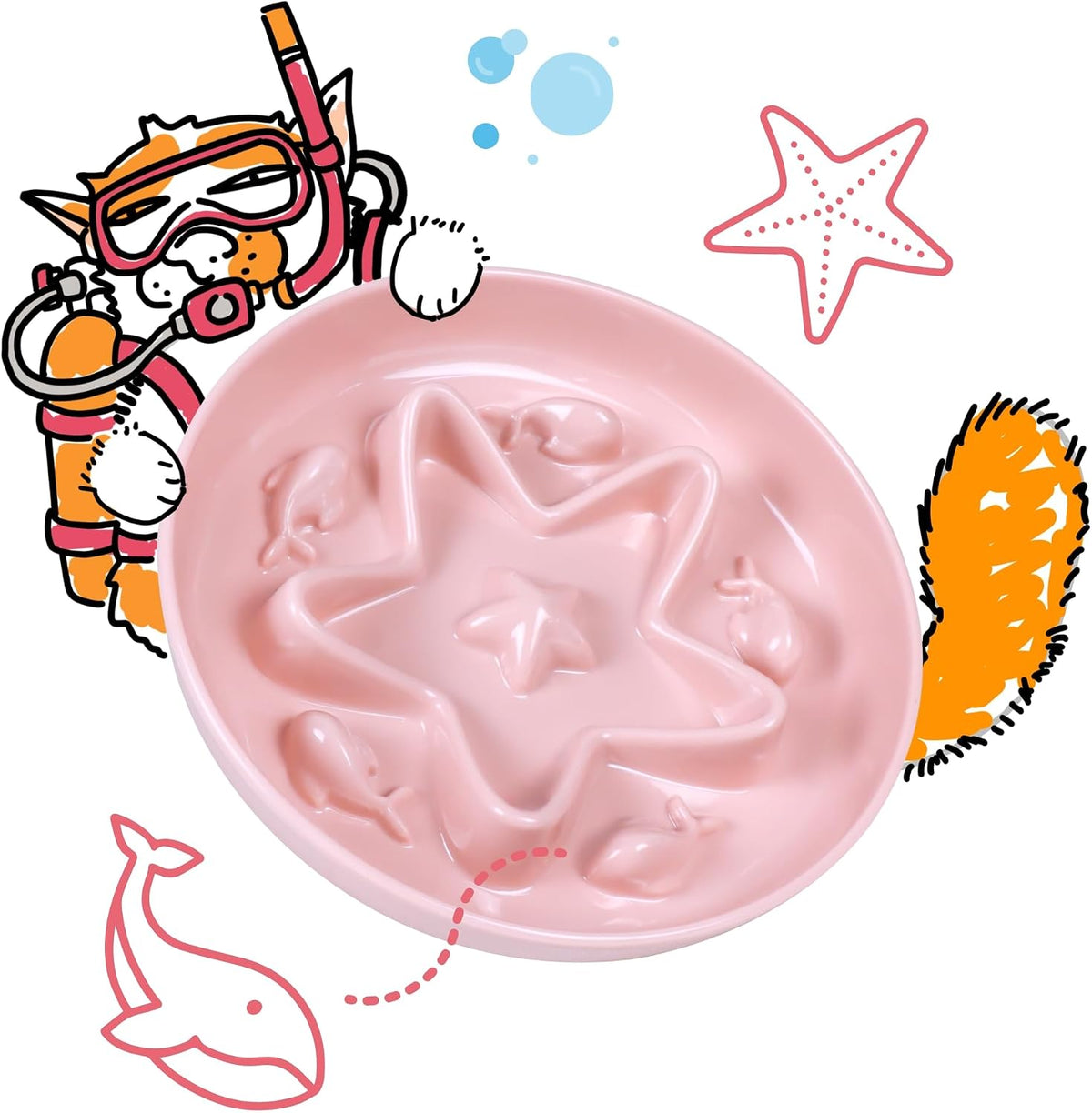 2 Pcs Cat Slow Feeder Bowl - Coral Pink / 6.2''