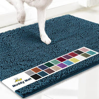 Muddy Mat® Original Dog Door Mat for Muddy Paws, Super Absorbent Microfiber, Non-Slip Washable Pet Rug, Quick Dry Chenille Entryway Carpet, Machine Washable Indoor Outdoor mat, Atlantic Blue 36"x120"