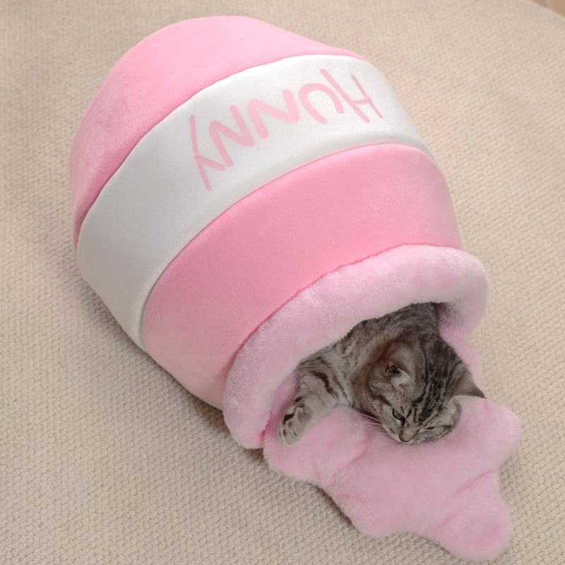 Honey Pot Cat Cave Bed, Soft and Thick Rebound Sponge Pet Nest with Removable & Washable Cushion - Pink