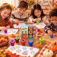 TINYMILLS 12 self-inking Thanksgiving stamps for kids with pumpkin and fall leaf designs - view 3