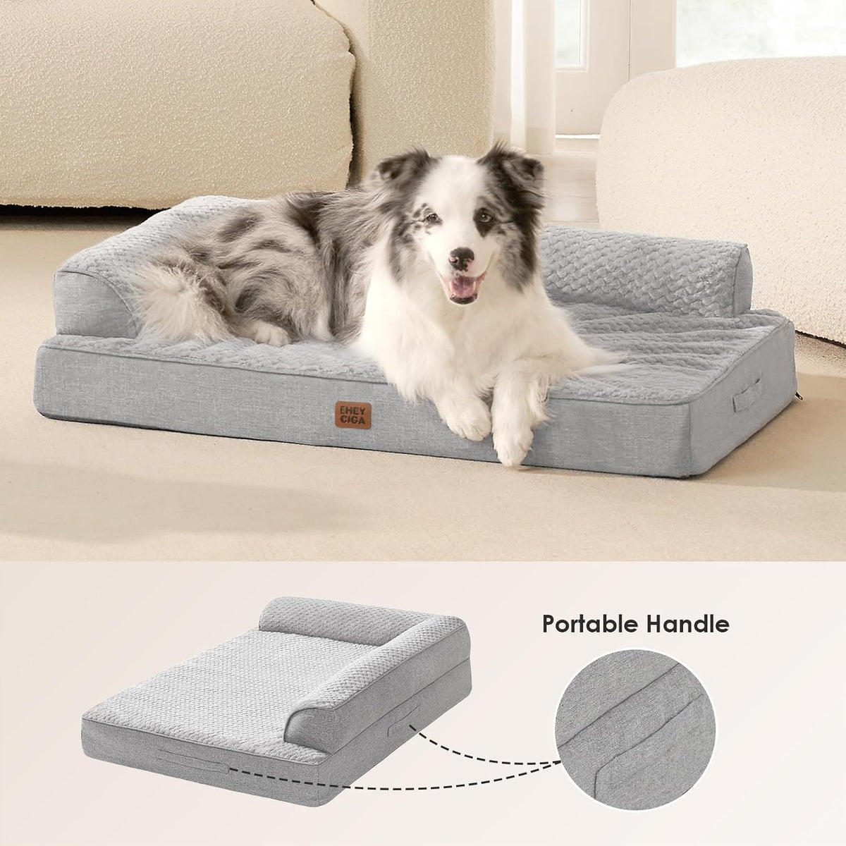 EHEYCIGA Orthopedic Dog Bed Medium Size, Memory Foam Dog Bed - Grey / 30.0"L x 20.0"W x 6"Th - image 3