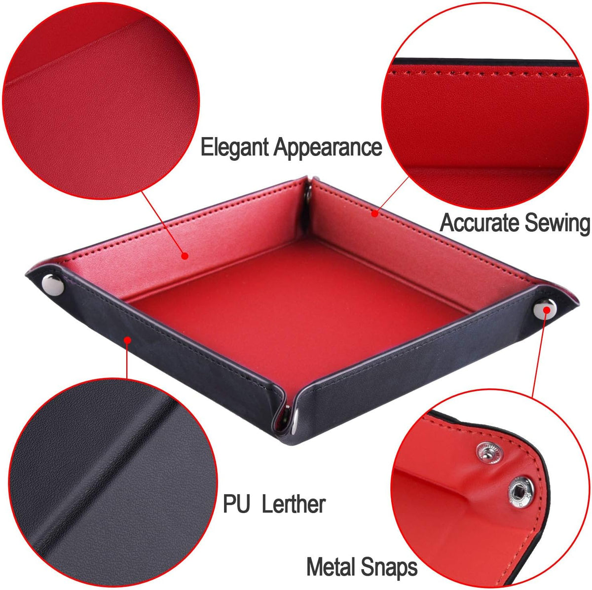 SIQUK 6 Pieces Dice Tray PU Leather Dice Rolling Tray Folding Square - Red, Green, Blue, Yellow, Violet, Black - image 2