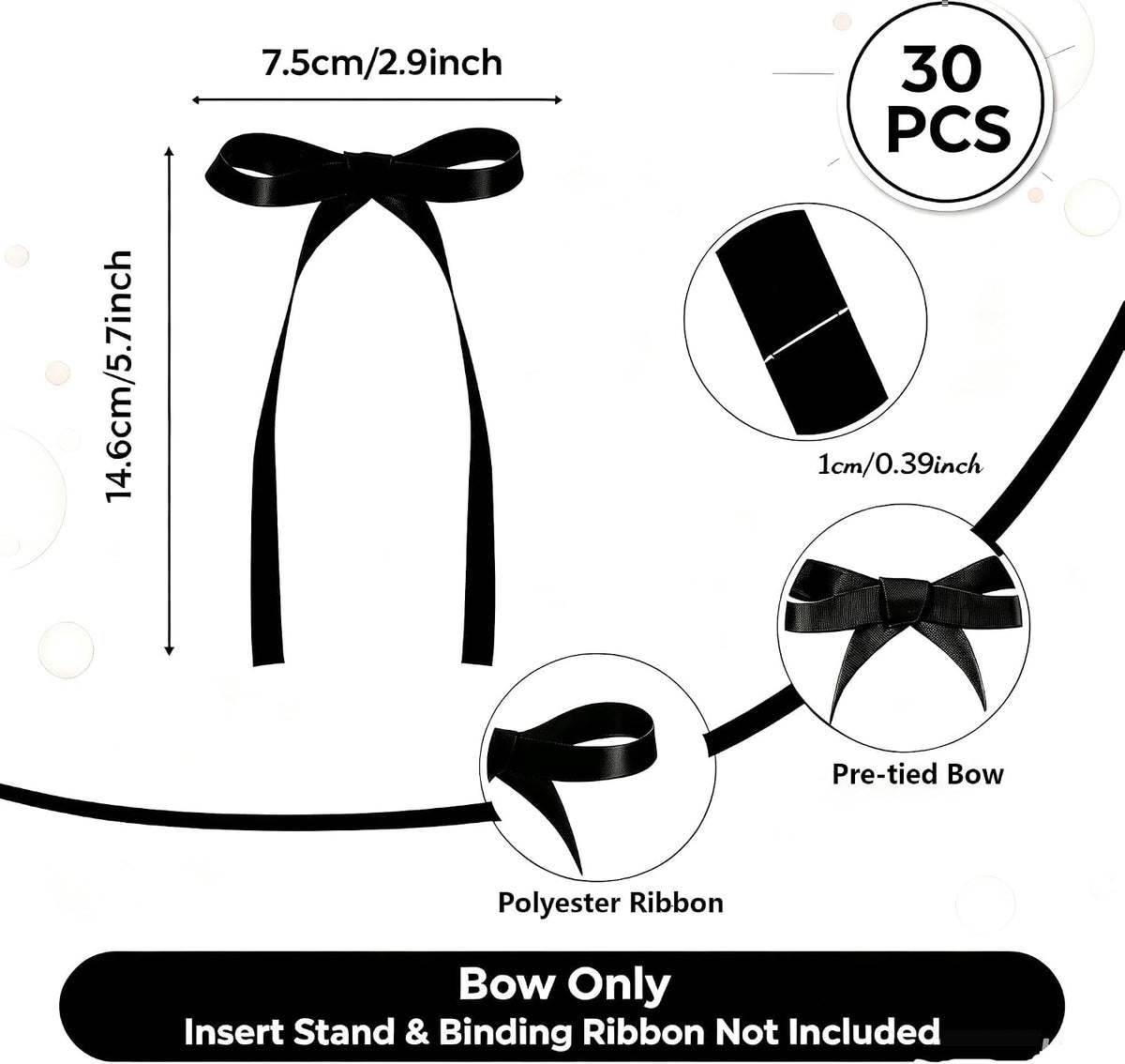30 Pack Bow Cake Toppers Black Ribbon Bows for Cake Halloween Party - Black - image 2