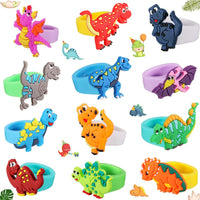 Chalyna 24 pack soft rubber dinosaur rings for kids in twelve styles - view 2