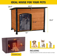 Insulated Outdoor Dog House with Liner for Winter Wooden Dog Kennel with All-Around Iron Frame,Waterproof