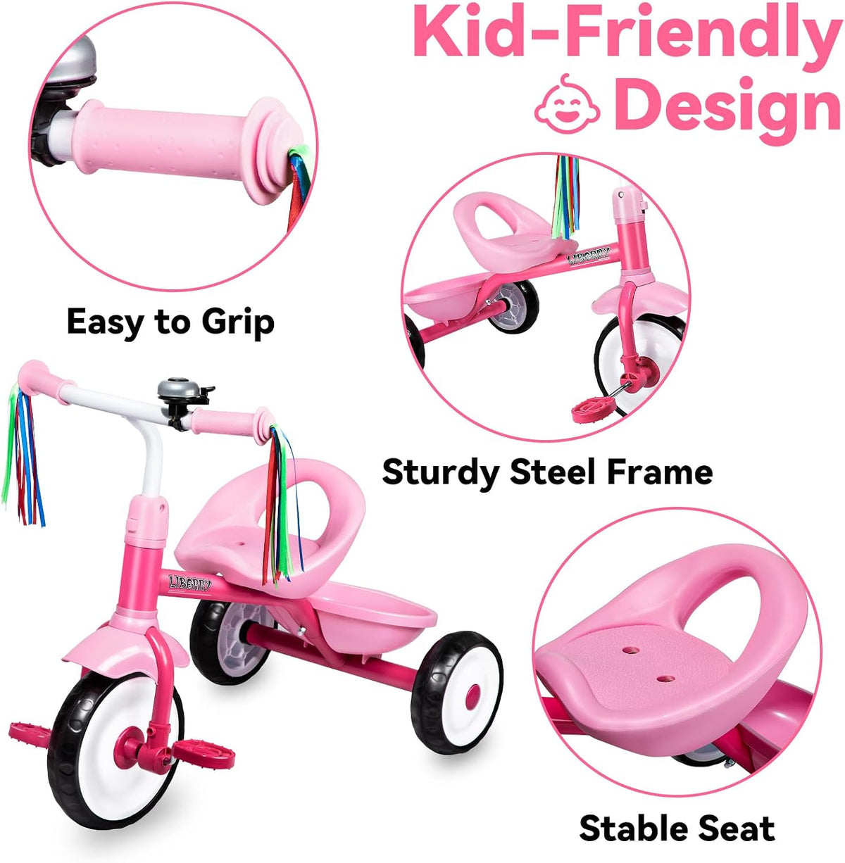 Liberry Toddler Tricycle for 2 3 4 Years Old Girls 3 Wheel Bike - Pink - image 3