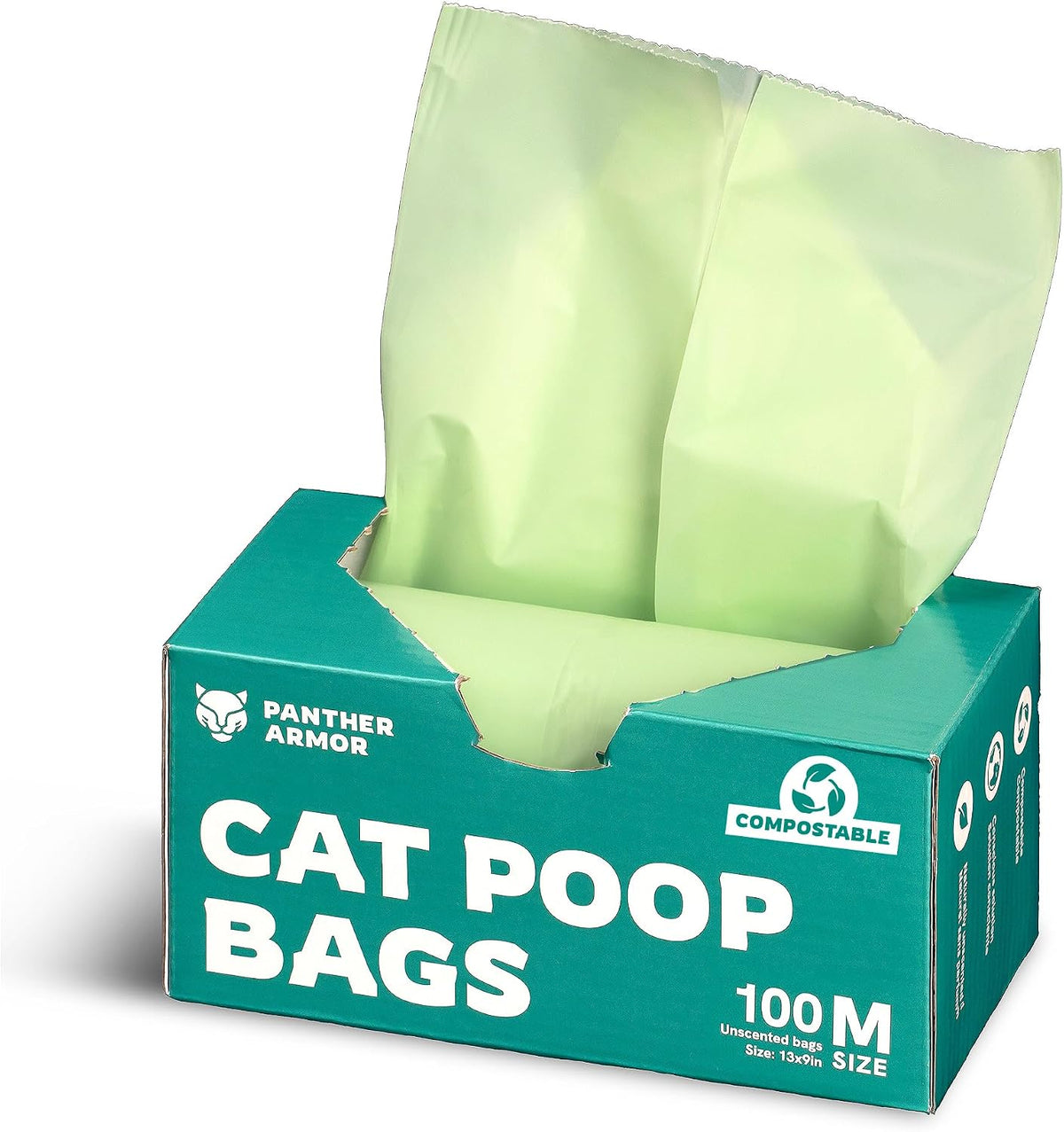 Panther Armor Cat Litter Bags for Poop - Medium (13 x 9 in) – 100 Count