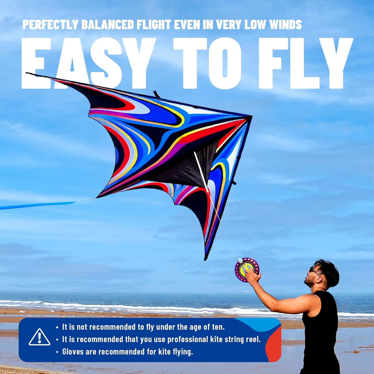 SGftre Delta Kite for Kids & Adults，Extremely Easy to Fly - Blue-1 - image 3