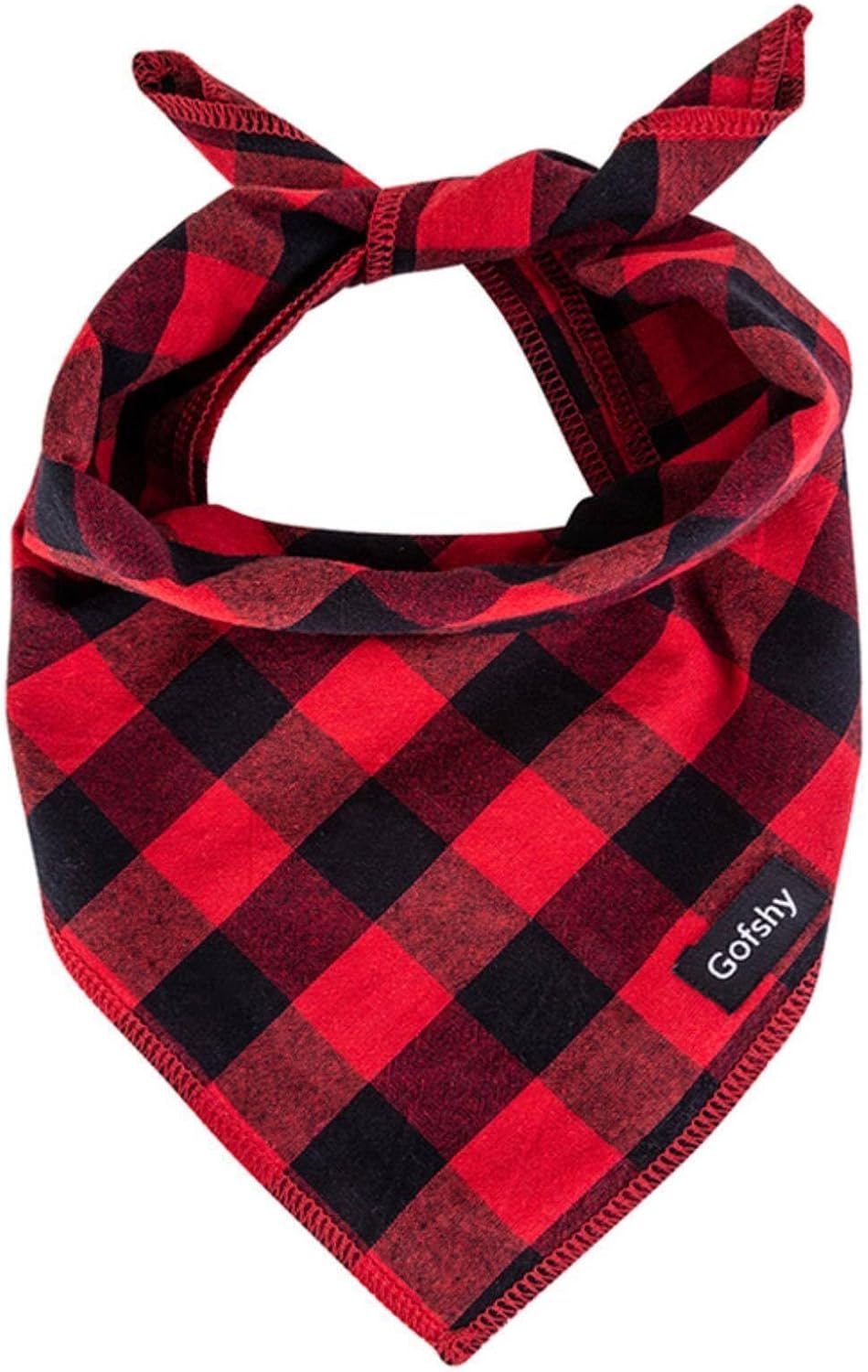 Boy Dog Bandana Large Cotton, Blue Black Buffalo Plaid Scarf – Essentials for Dogs - red&black buffalo plaid / Large