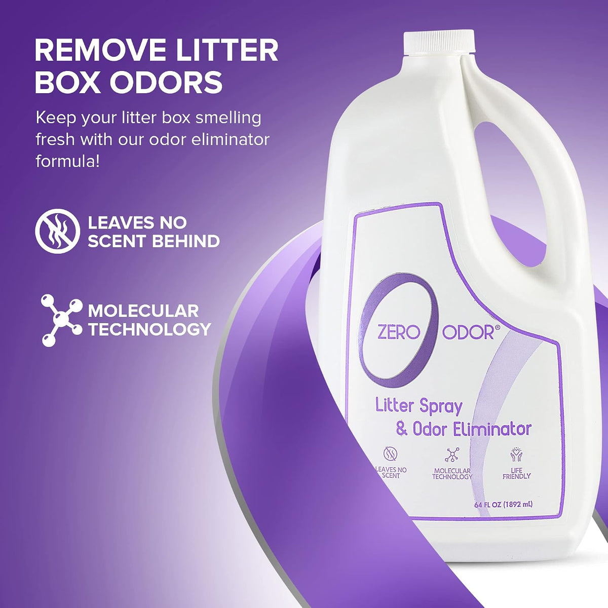 Zero Odor Litter Box Odor Eliminator Spray - 64 Fl Oz (Pack of 1) - image 2