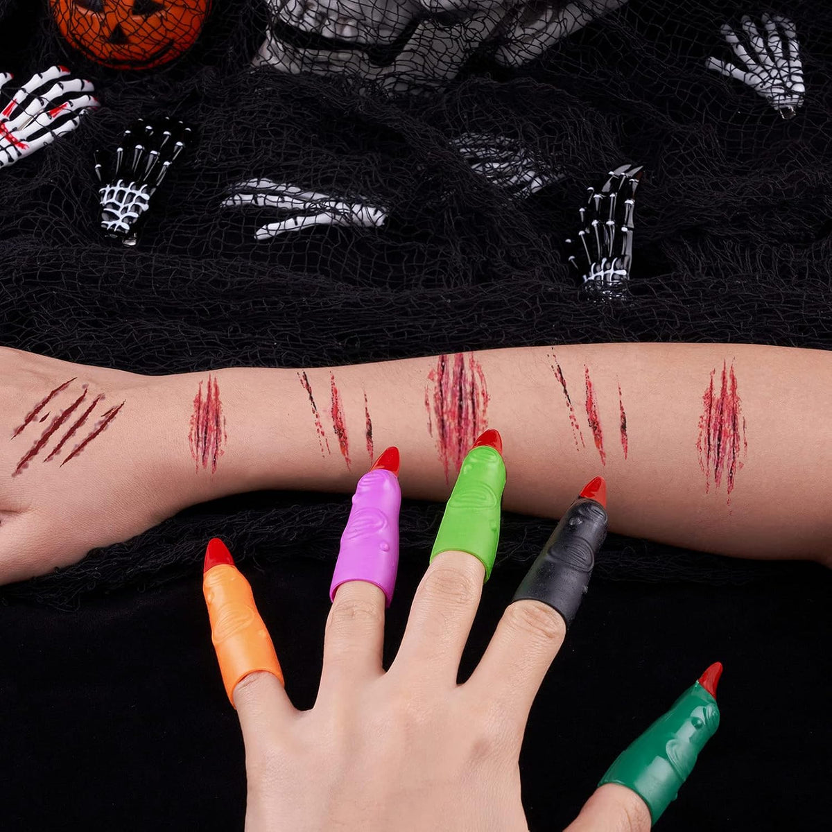 HFATMOS 50 multicolor plastic witch finger nails with red tips for Halloween - view 7