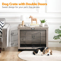 HOOBRO Dog Crate Furniture, 38.6" Large Dog Kennel Indoor - 31.5"L x 21.7"W x 25.4"H / Greige - image 2