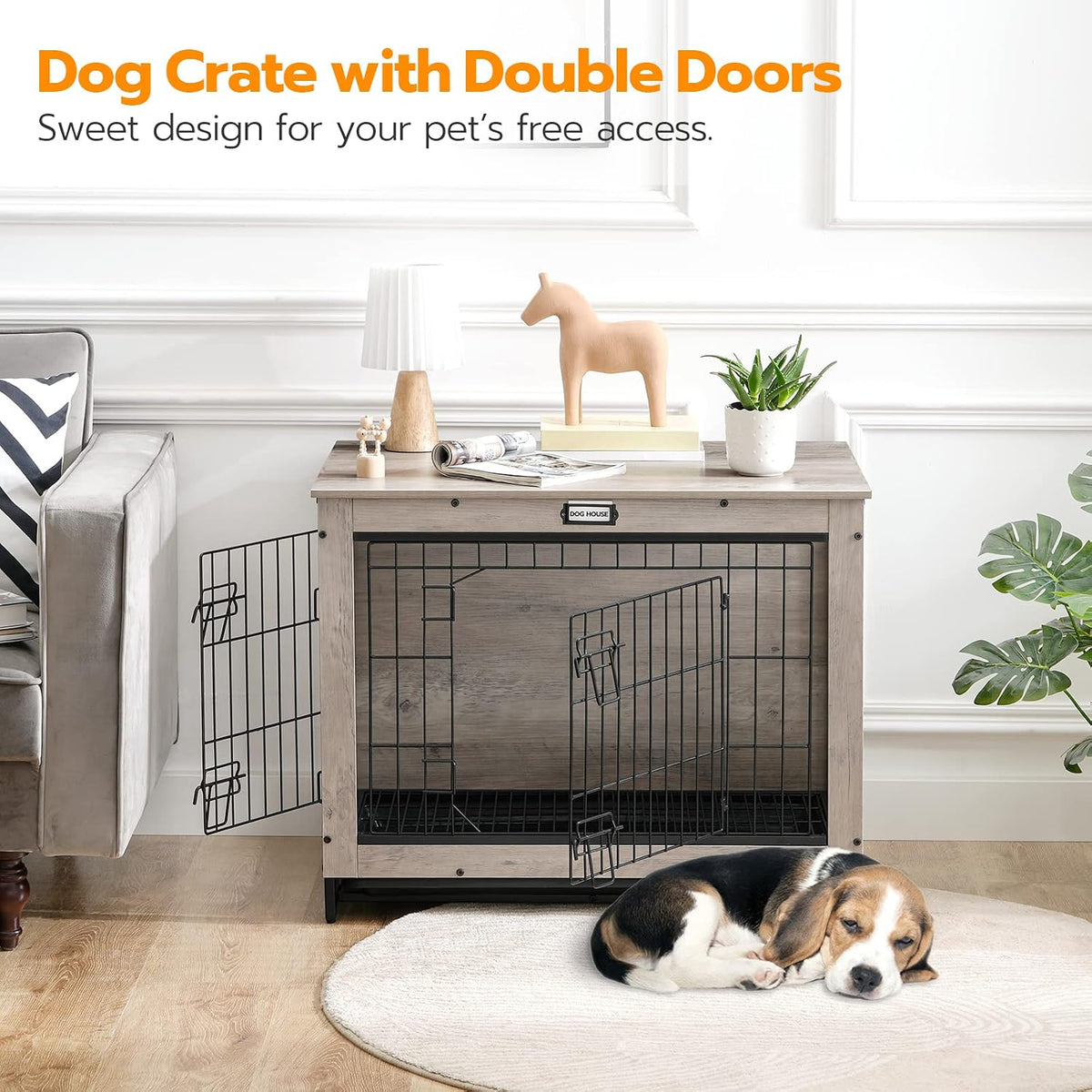HOOBRO Dog Crate Furniture, 38.6" Large Dog Kennel Indoor - 31.5"L x 21.7"W x 25.4"H / Greige - image 2