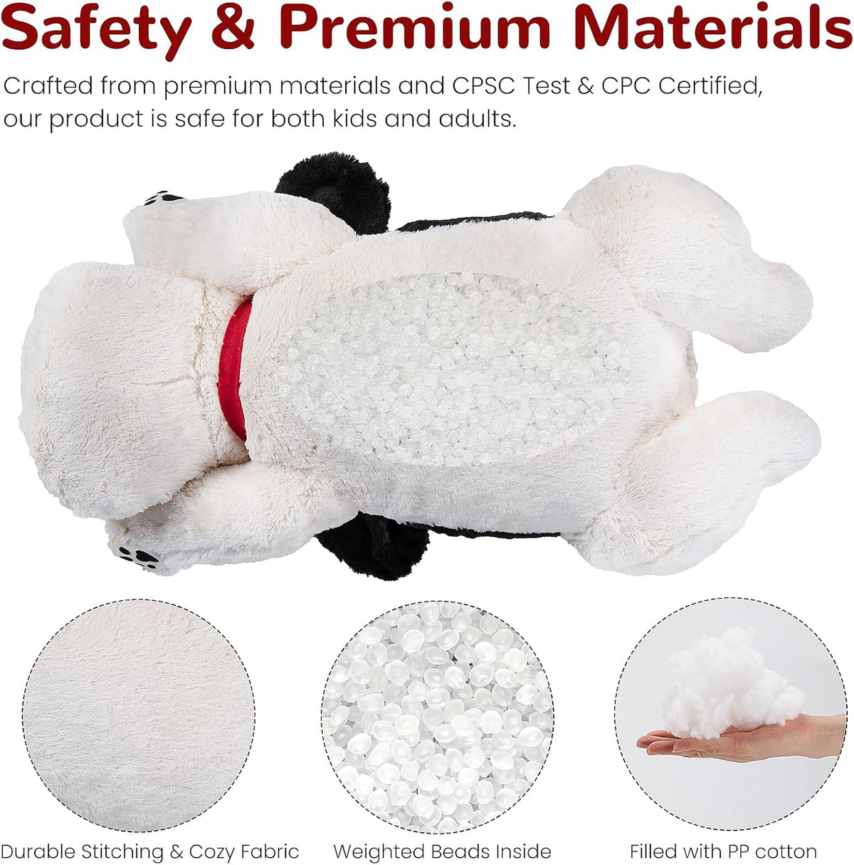 meowtastic Dog Weighted Stuffed Animals, Plush Pillow for Kids – Fun for Kids & Family - Black & White Dog / Medium / Dog - image 3