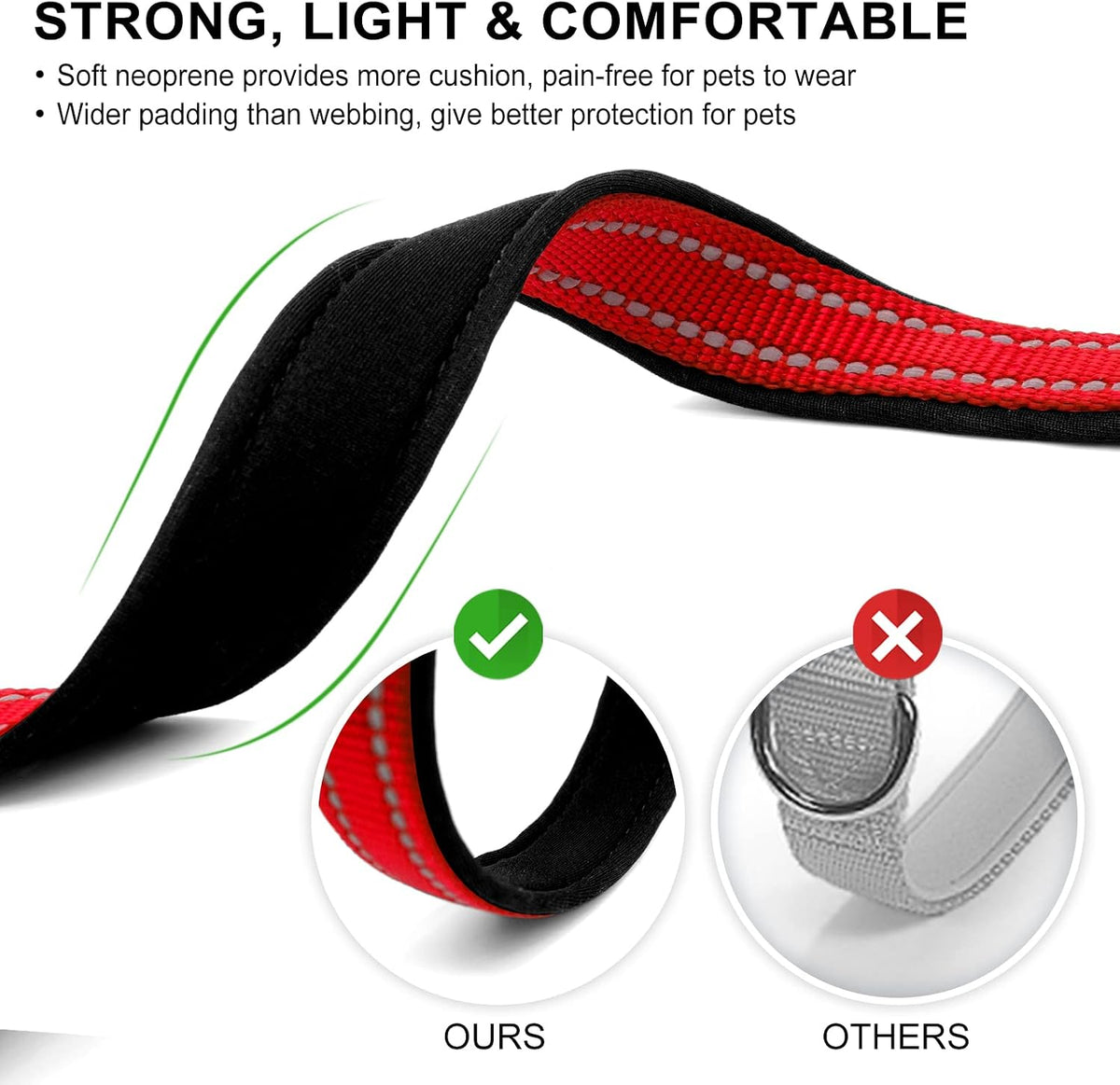 Reflective Dog Collar, Neoprene Padded Small Dog Collar, S - Large (Pack of 1) / Red - image 3