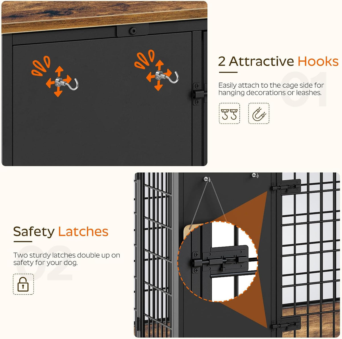 YATINEY Foldable Dog Crate Furniture, Dog Crate with DIY Frame - 37.4"L x 23.6"W x 26.0"H / Rustic Brown + Black - image 4