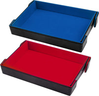 SIQUK magnetic folding dice trays in red and royal blue PU leather with velvet lining