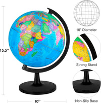 Wizdar 10 inch spinning world globe for kids on a stand with political map and blue oceans - view 2