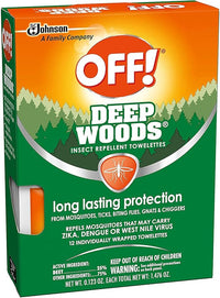 OFF! Deep Woods Insect Repellent Towelettes, Long Lasting Protection from Mosquitoes, Unscented, 12 Count (Pack of 3)