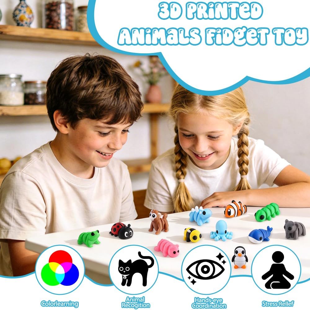 JOICEE 24Pcs 3D Printed Dinosaur Animals Mini Dinosaur Toys – Fun for Kids & Family - Blue - image 4