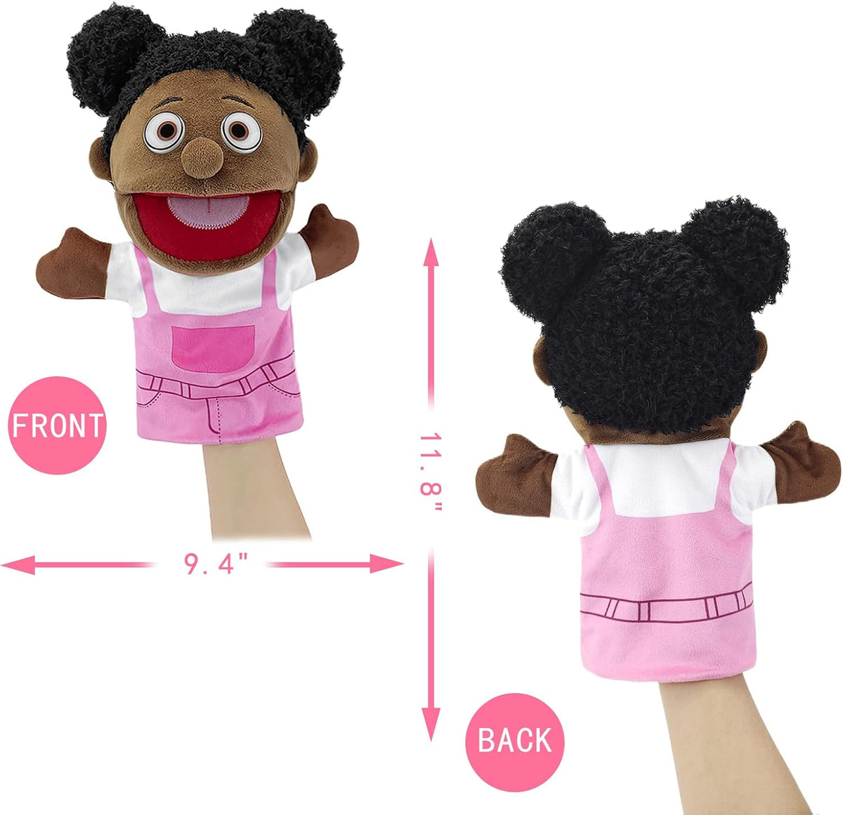 Family Hand Puppets,Puppets for Kids Role Paly Family Members 13.4 INCH Multi-Ethnic Puppets Plush - Black-girl - image 3